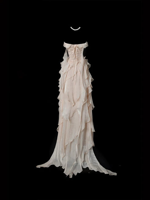 Champagne Dress for Wedding Guest - Layered Tulle Ruffle Dress - Tiered Formal Gown Plus Size